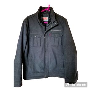 Levi's Strauss Mens Gray Wool blend Heavy Double Zip snap Coat‎ Large Nice